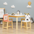 5 Piece Kiddy Table And Chair Setkids Wood Table With 4 Chairs Set Cartoon Animals Bigger Table 3 8 Years Old White Solid Wood