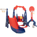 5 In 1 Slide And Swing Playing Set, Toddler Extra Long Slide With 2 Basketball Hoops, Football, Ringtoss, Indoor Outdoor Red Hdpe