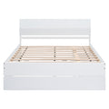 Modern Full Bed Frame With Twin Size Trundle And 2 Drawers For White High Gloss And Washed White Color White Solid Wood Mdf