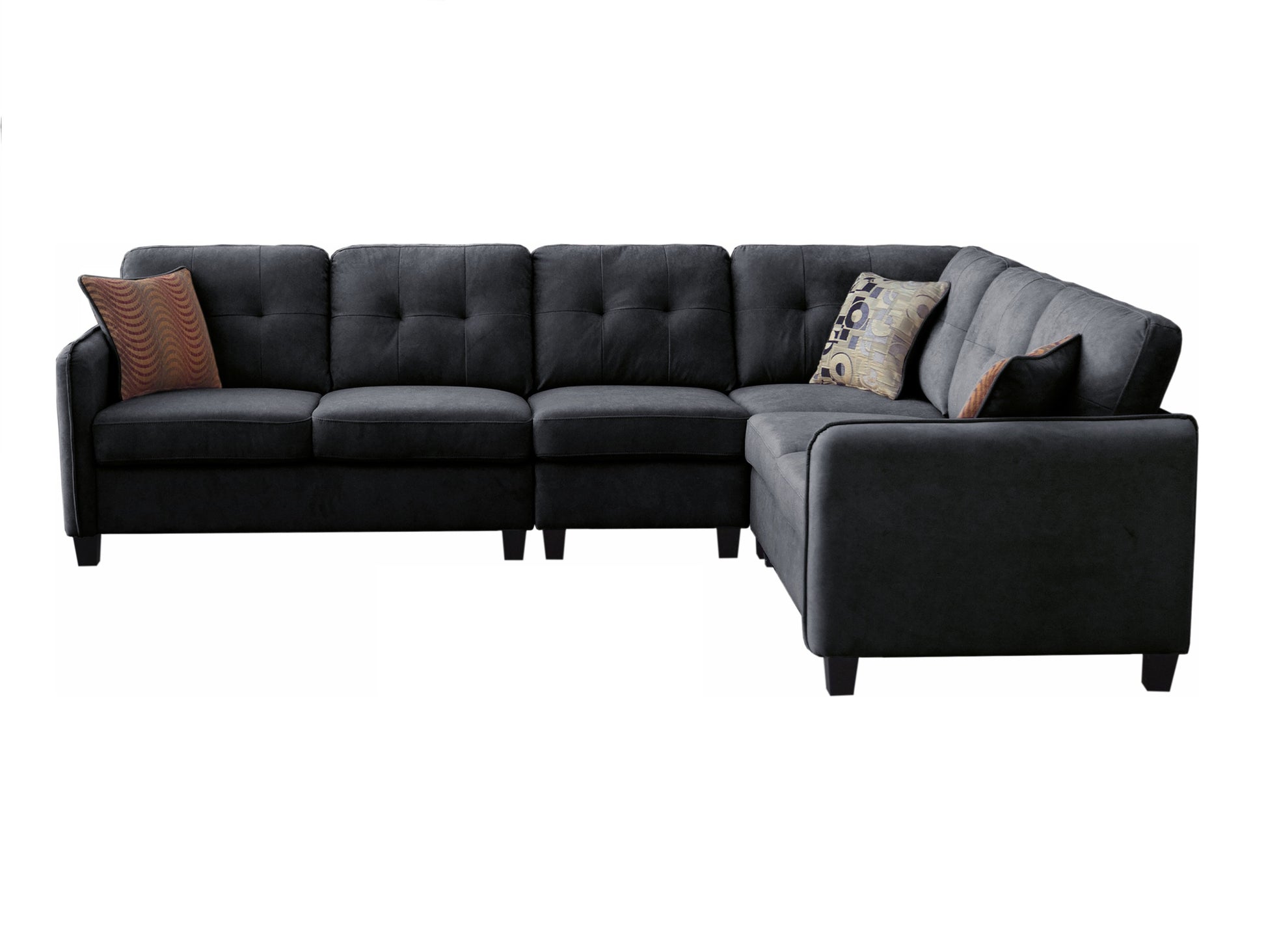 Archie 114.5" Black Velvet 6 Seater Sectional Sofa Black Velvet