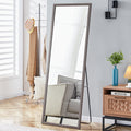 Third Generation Packaging Upgrade, Thickened Frame, Gray Wood Grain Solid Wood Frame Full Length Mirror, Dressing Mirror, Bedroom Entrance, Decorative Mirror, Floor Standing Mirror. 65