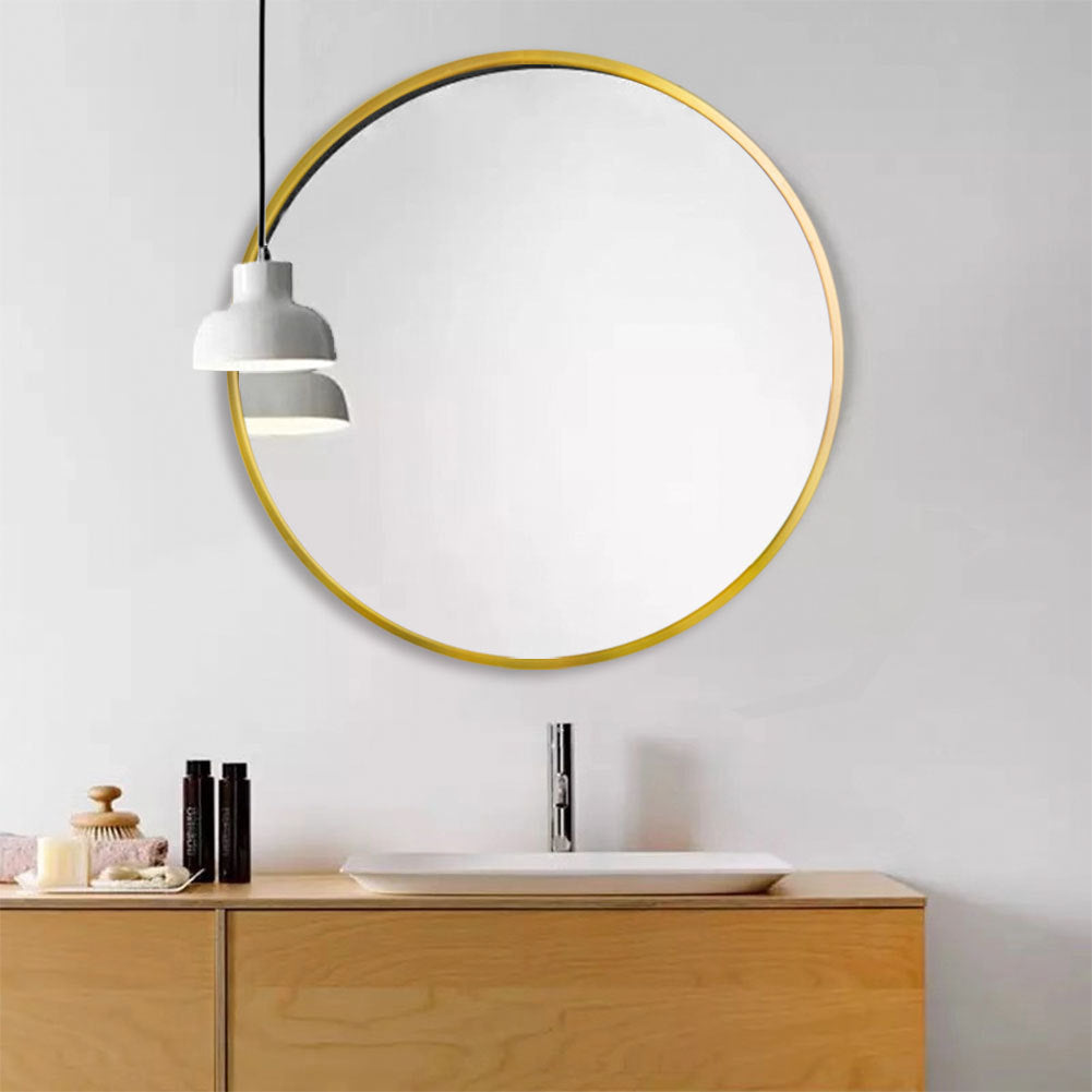 Tempered Mirror 28" Wall Circle Mirror For Bathroom, Gold Round Mirror For Wall, 20 Inch Hanging Round Mirror For Living Room, Vanity, Bedroom Gold Glass