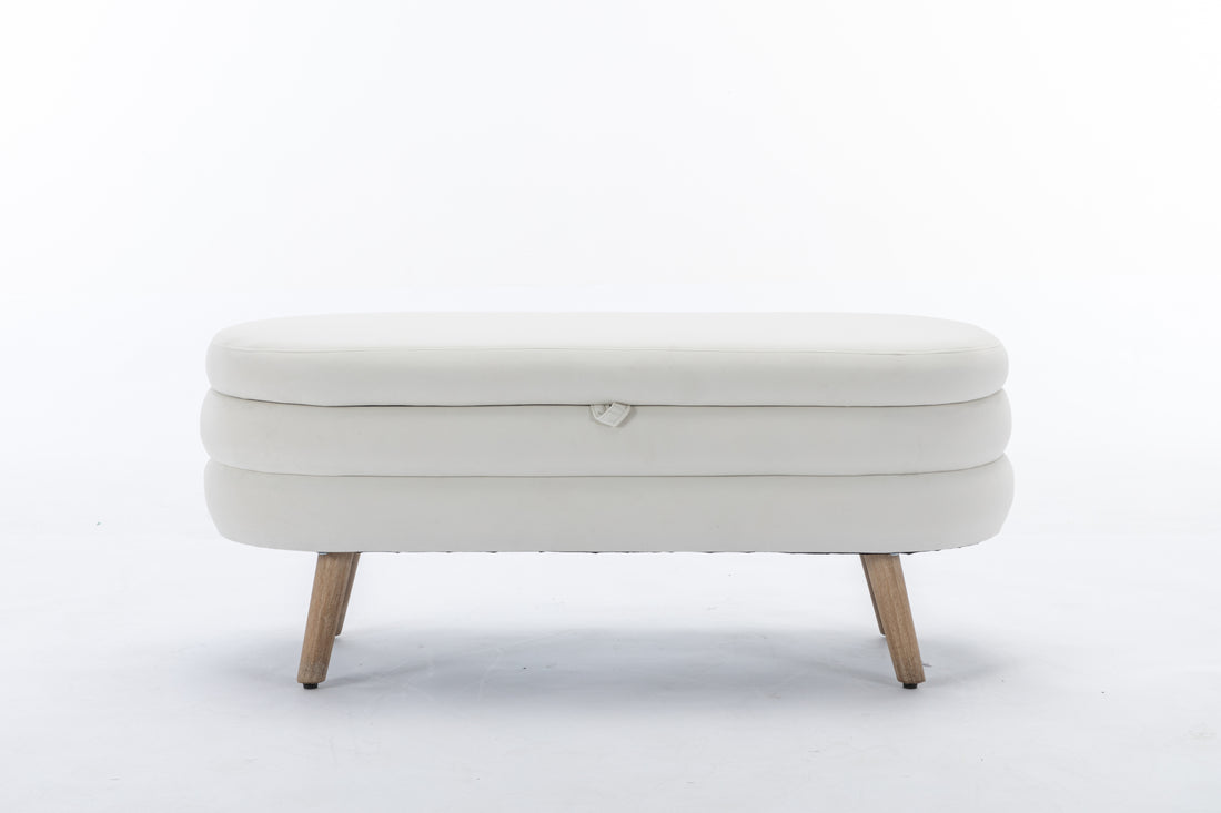 036 Velvet Fabric Storage Bench Bedroom Bench With Wood Legs For Living Room Bedroom Indoor,Ivory Tufted Ivory Velvet Bedroom Solid Modern Eucalyptus Internal Storage Foam Velvet