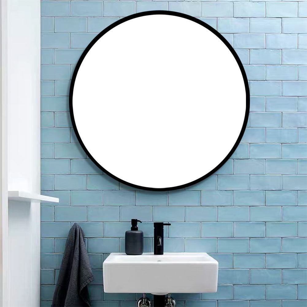 Tempered Mirror 32" Wall Circle Mirror For Bathroom, Black Round Mirror For Wall, 20 Inch Hanging Round Mirror For Living Room, Vanity, Bedroom Black Glass