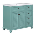 36'' Bathroom Vanity With Undermount Sink,Free Standing Vanity Set With 2 Drawers& Soft Closing Doors,Solid Wood Frame Bathroom Storage Cabinet Same As Sw000117Aaf Blue Green Bathroom Modern Solid