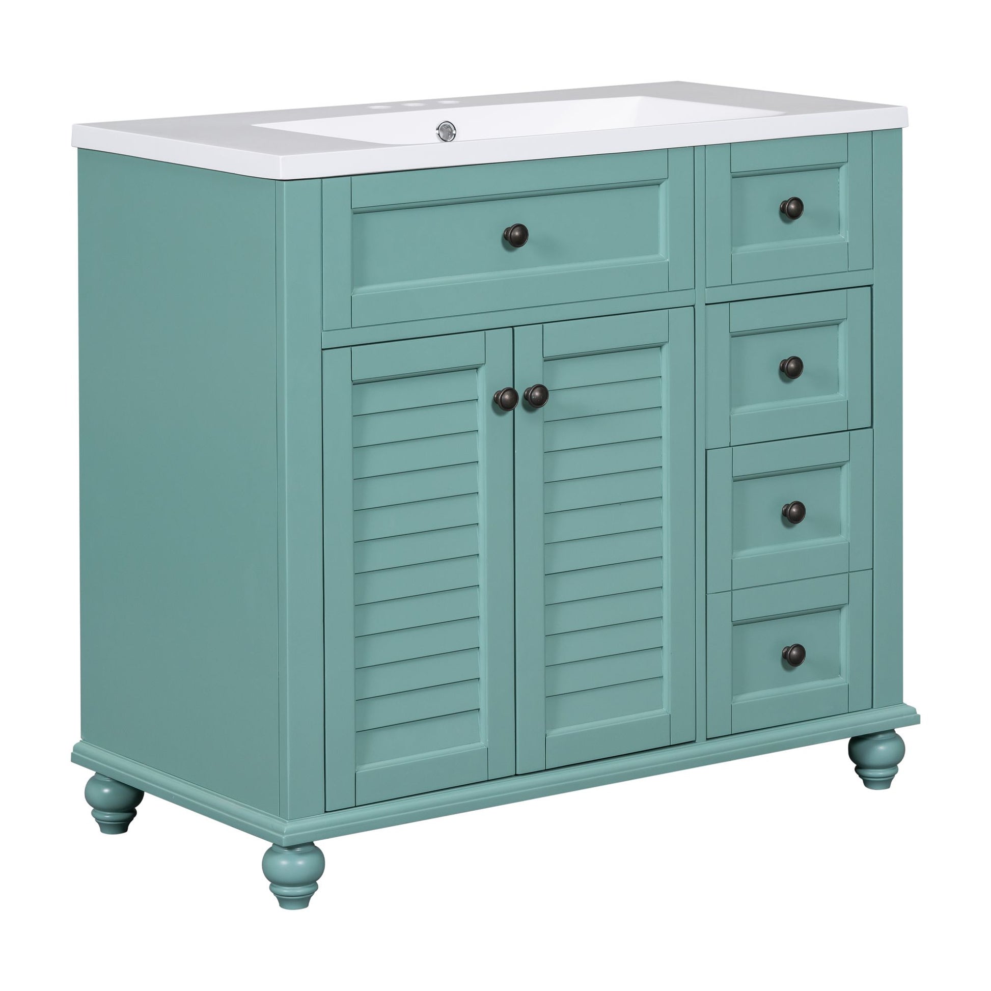 36'' Bathroom Vanity With Undermount Sink,Free Standing Vanity Set With 2 Drawers& Soft Closing Doors,Solid Wood Frame Bathroom Storage Cabinet Same As Sw000117Aaf Blue Green Bathroom Modern Solid