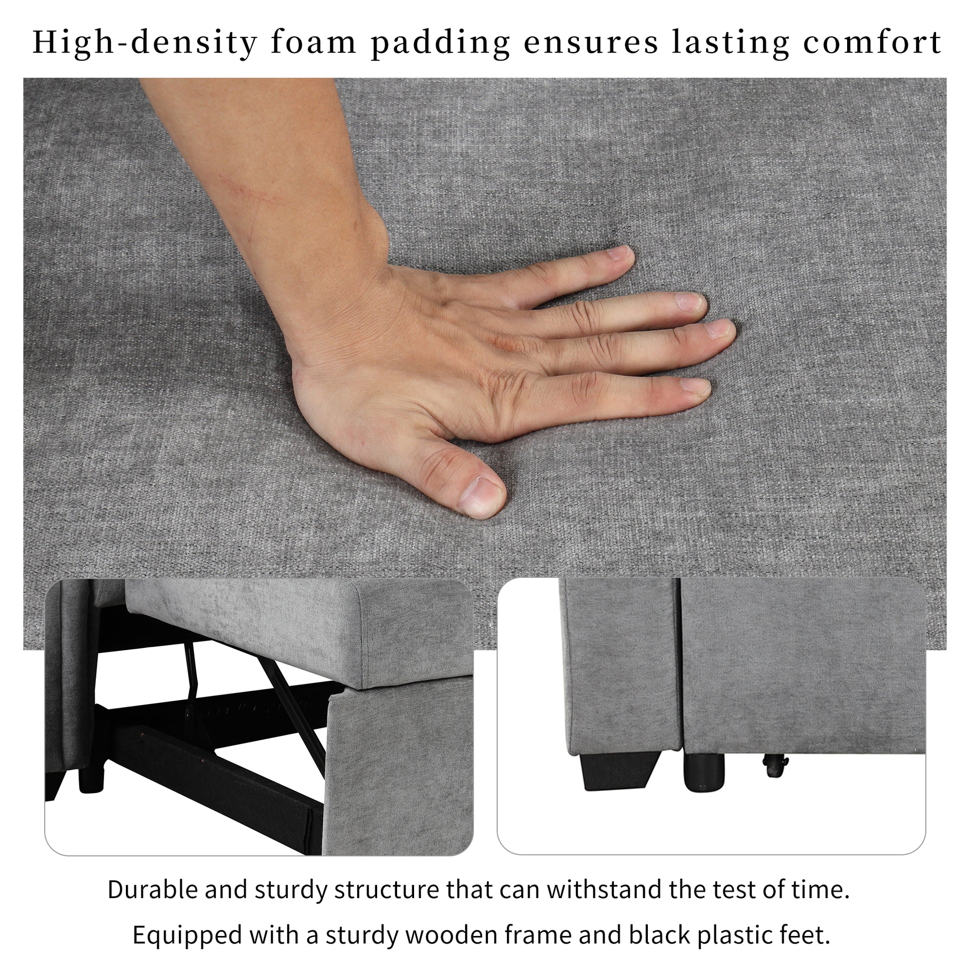 Convertible Soft Cushion Sofa Pull Bed ,For Two People To Sit On Gray Polyester