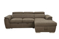 97 Inch Convertible Sectional Sofa With Storage Chaise, Adjustable Headrests, Contemporary L Shaped Sleeper Corner Sectional Sofa With A Pull Out Bed ,Brown Light Brown Wood Primary Living Space Heavy Duty Eucalyptus 3 Seat Brown Microfiber Soft Cushion