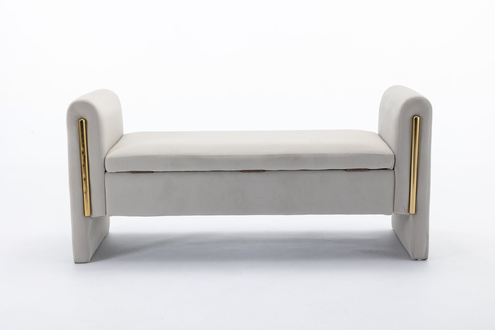 032 Velvet Fabric Storage Bench Bedroom Bench With Gold Metal Trim Strip For Living Room Bedroom Indoor,Light Gray Armrest Light Gray Velvet Bedroom Solid Modern Eucalyptus Wood Internal Storage Foam Velvet