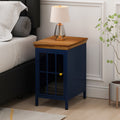 Nightstand With Storage Cabinet & Solid Wood Tabletop, Bedside Table, Sofa Side Coffee Table For Bedroom, Living Room, Dark Blue Set Of Two Pieces Blue Iron