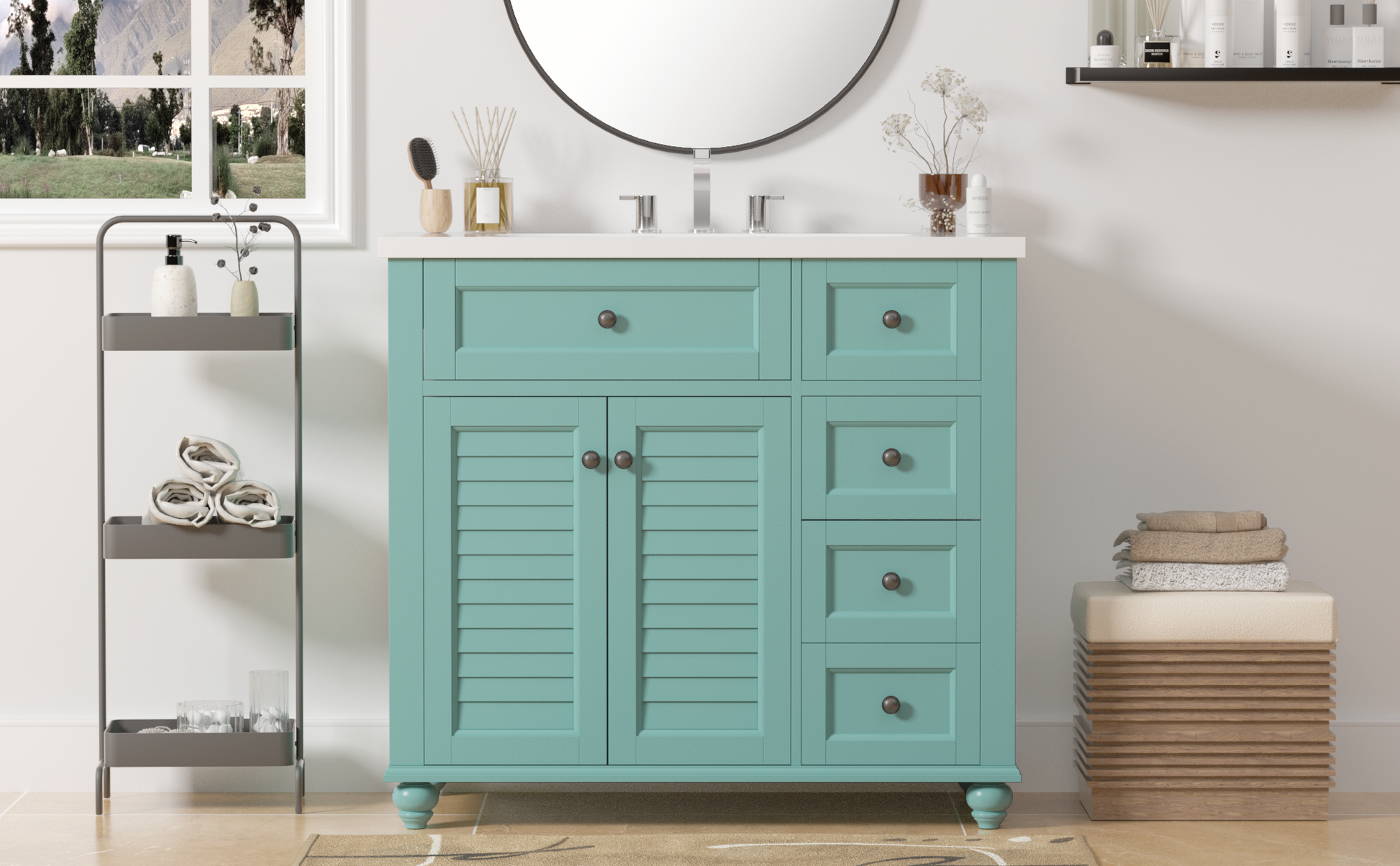36'' Bathroom Vanity With Undermount Sink,Free Standing Vanity Set With 2 Drawers& Soft Closing Doors,Solid Wood Frame Bathroom Storage Cabinet Same As Sw000117Aaf Blue Green Bathroom Modern Solid