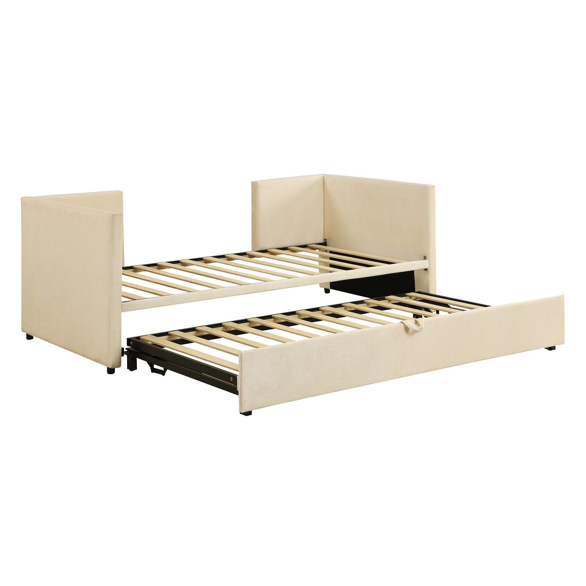 Twin Size Upholstered Daybed With Pop Up Trundle, Beige Twin Beige Upholstered