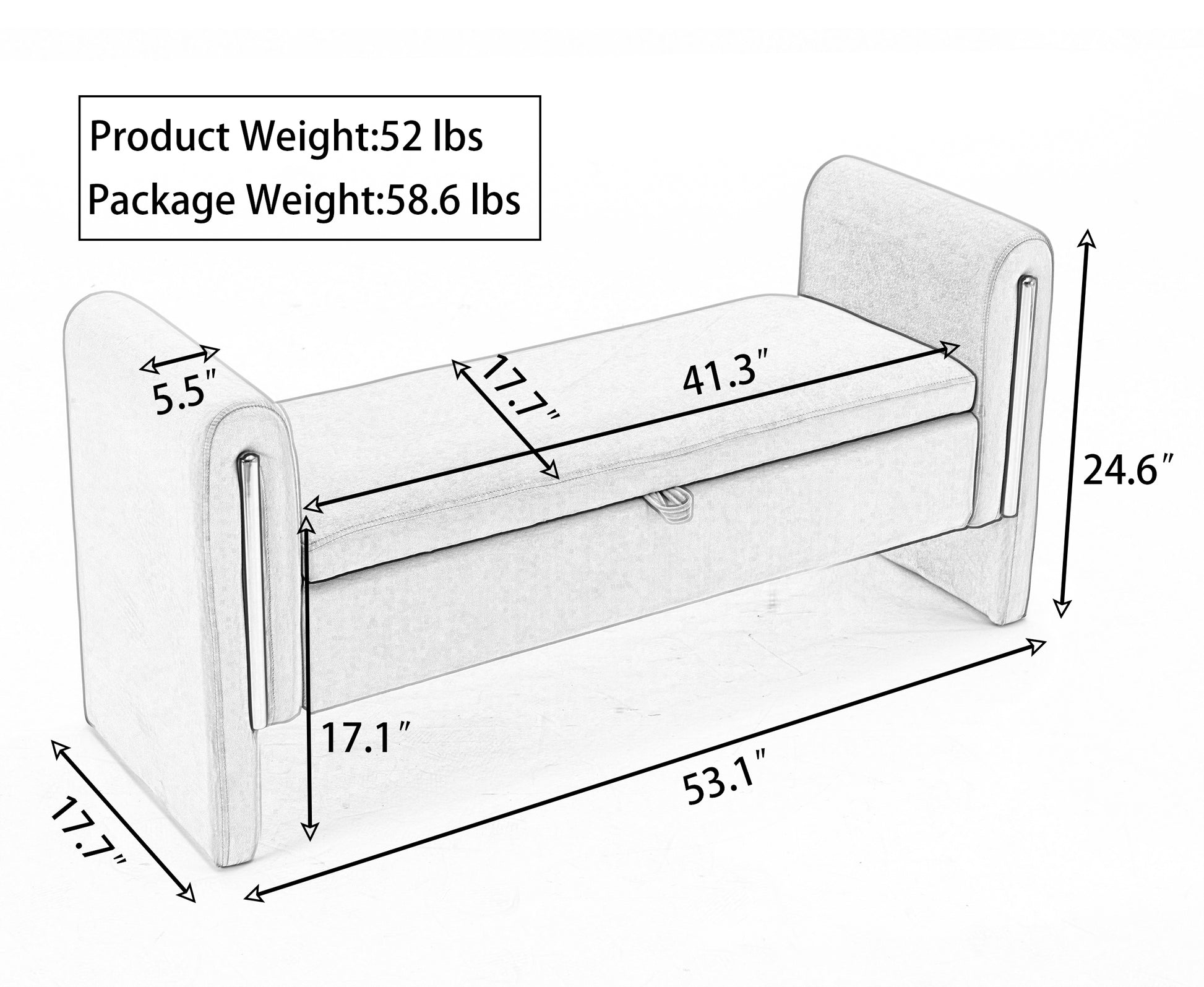 032 Teddy Fabric Storage Bench Bedroom Bench With Gold Metal Trim Strip For Living Room Bedroom Indoor,Ivory Armrest Ivory Polyester Bedroom Solid White Modern Eucalyptus Wood Internal Storage Foam Teddy