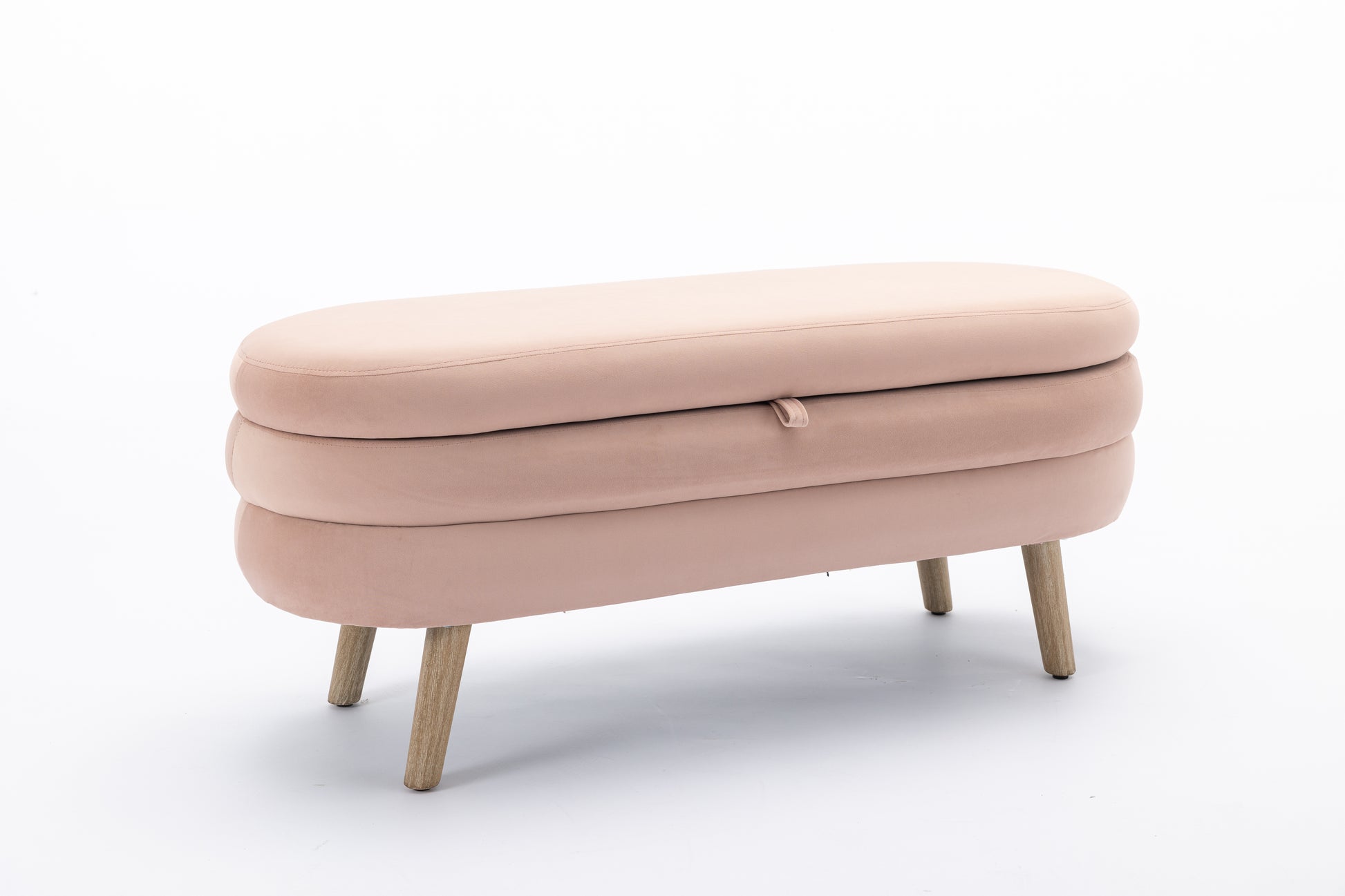 036 Velvet Fabric Storage Bench Bedroom Bench With Wood Legs For Living Room Bedroom Indoor,Light Pink Tufted Light Pink Velvet Bedroom Solid Modern Eucalyptus Internal Storage Foam Velvet