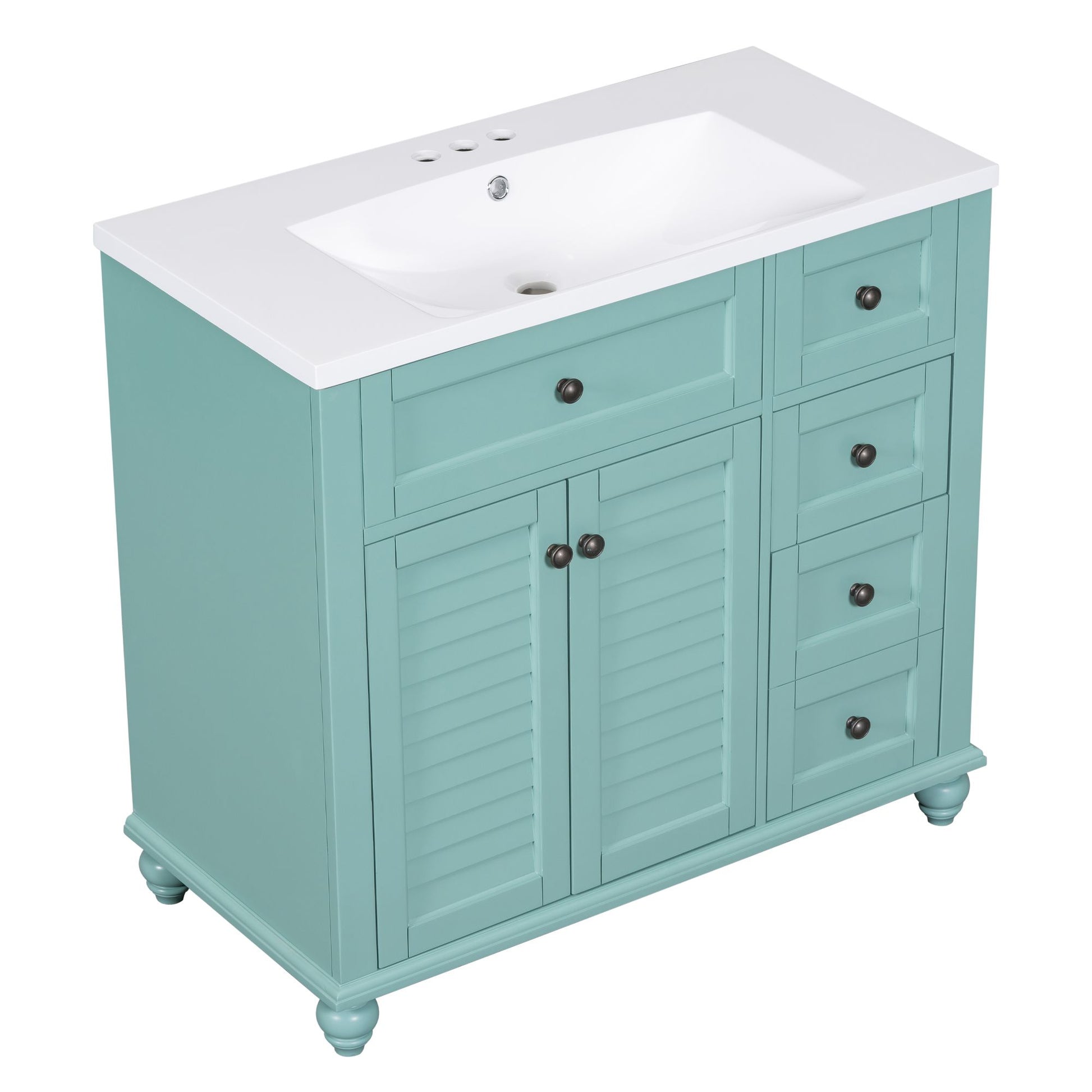 36'' Bathroom Vanity With Undermount Sink,Free Standing Vanity Set With 2 Drawers& Soft Closing Doors,Solid Wood Frame Bathroom Storage Cabinet Same As Sw000117Aaf Blue Green Bathroom Modern Solid