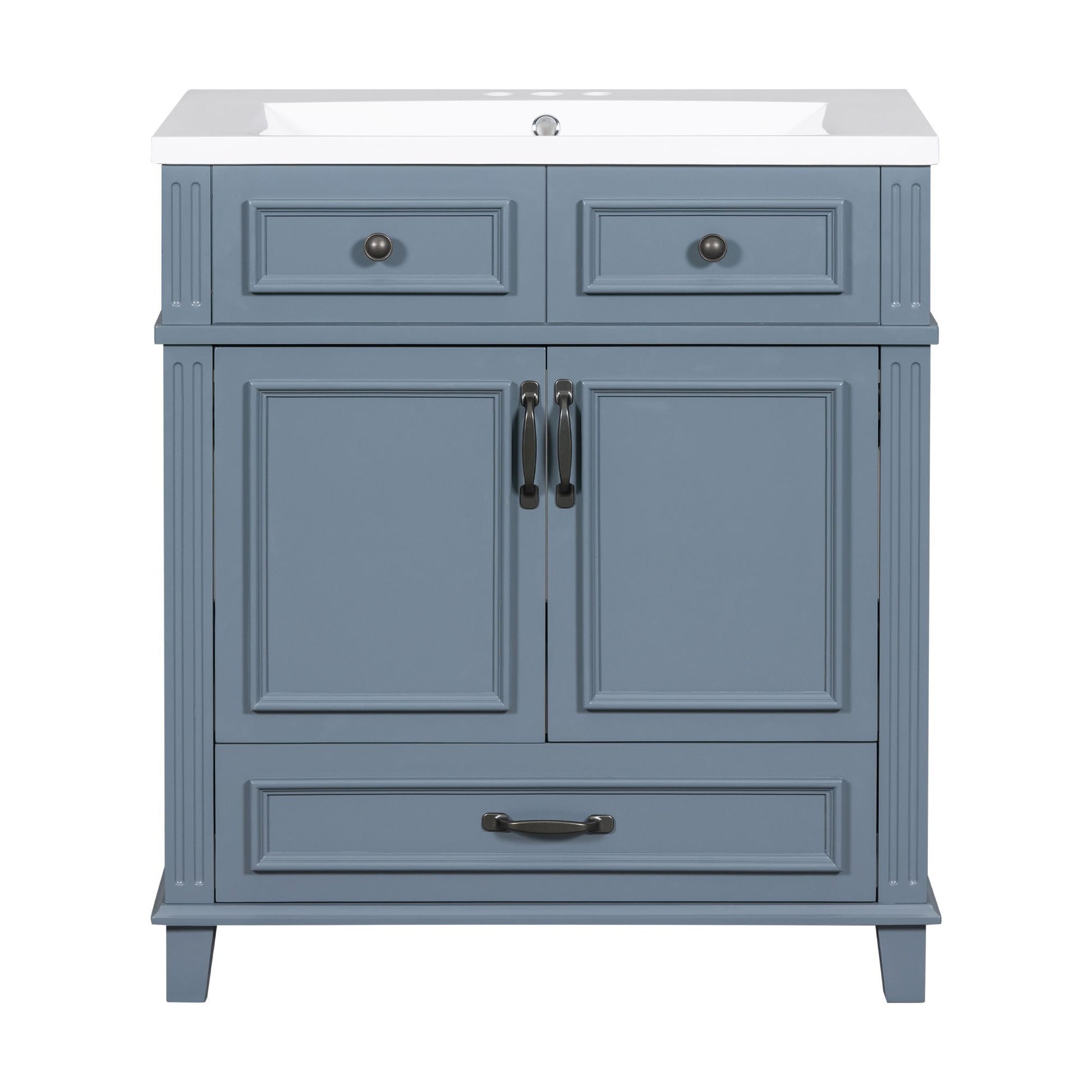 30'' Bathroom Vanity With Resin Sink,Solid Wood Frame Bathroom Storage Cabinet With Soft Closing Doors,Retro Style, Blue 1 Blue 2 Soft Close Doors Bathroom Freestanding Solid Wood Mdf Resin Painted