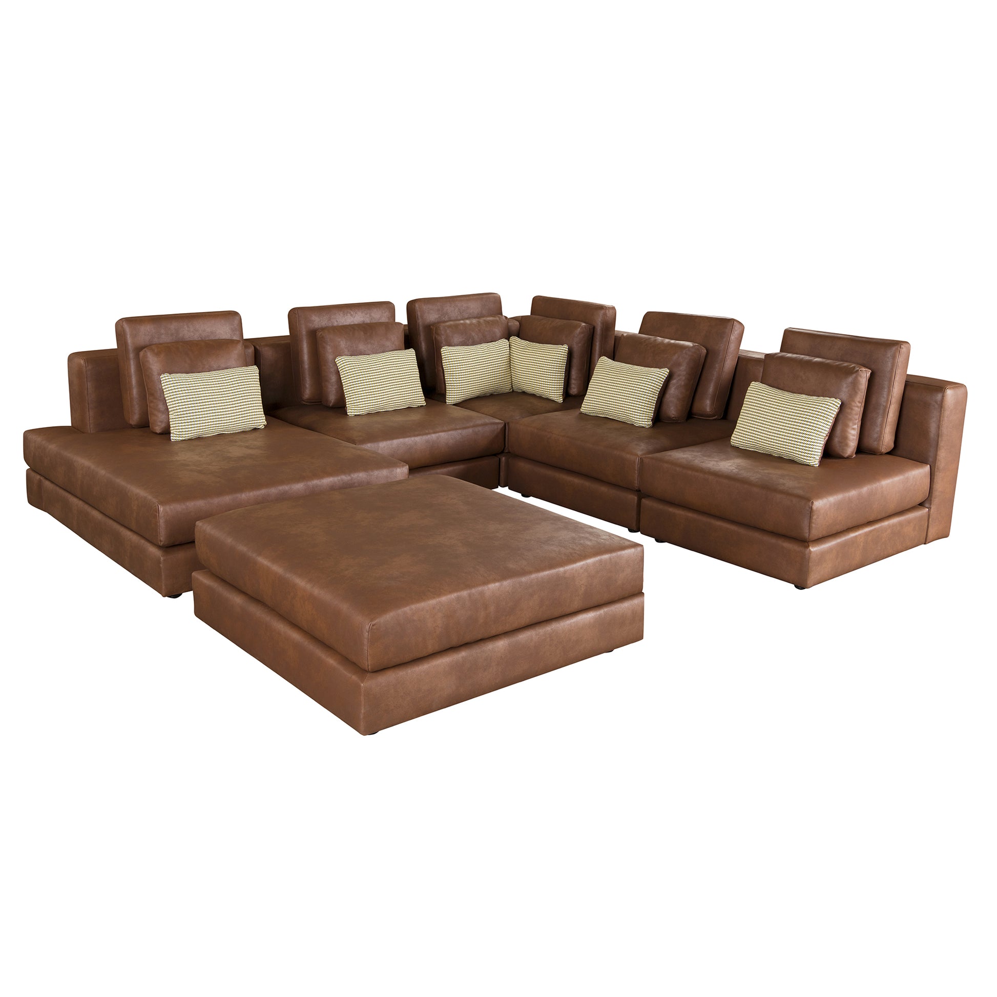 112.7" Modular Sectional Sofa Corner Sofa Chaise Lounge With Movable Ottoman For Living Room, Brown Brown Foam Palomino Fabric