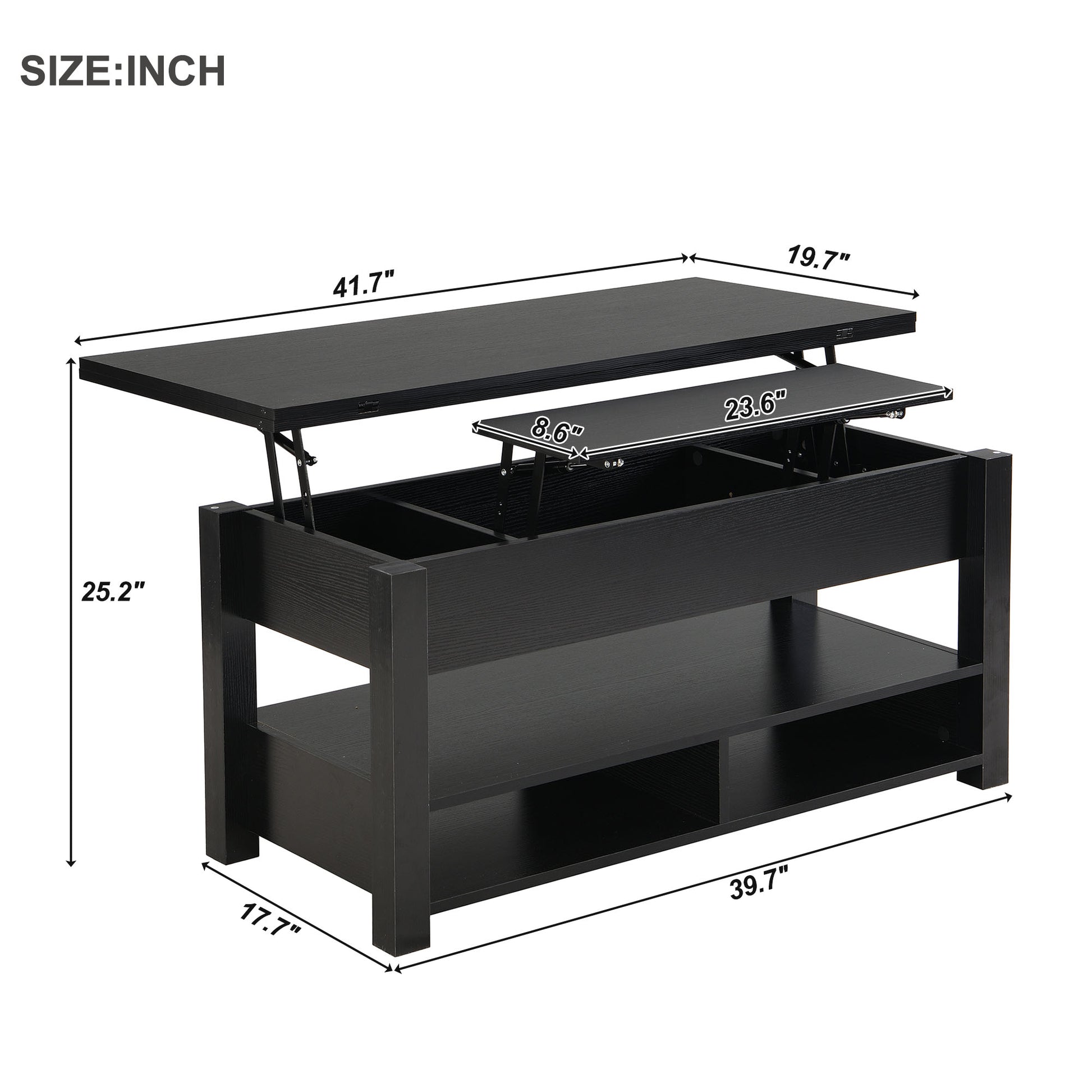 Lift Top Coffee Table, Multi Functional Coffee Table With Open Shelves, Modern Lift Tabletop Dining Table For Living Room, Home Office, Black Black Primary Living Space Particle Board