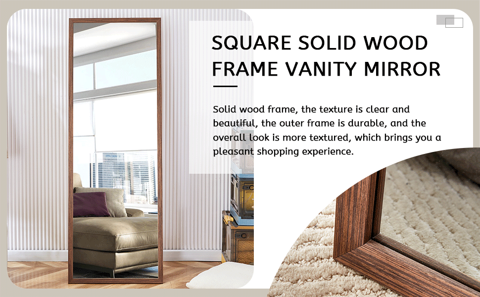 Third Generation Packaging Upgrade, Thickened Border, Brown Wood Grain Solid Wood Frame Full Length Mirror, Dressing Mirror, Bedroom Entrance, Decorative Mirror, And Floor Standing Mirror.65"*22.8" Brown Solid Wood