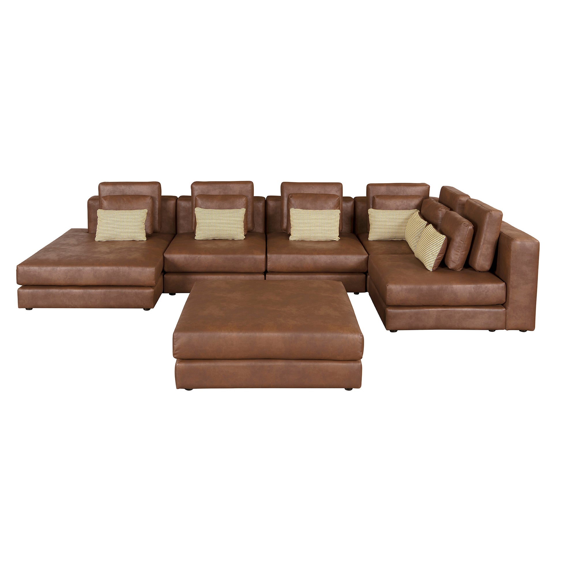 112.7" Modular Sectional Sofa Corner Sofa Chaise Lounge With Movable Ottoman For Living Room, Brown Brown Foam Palomino Fabric