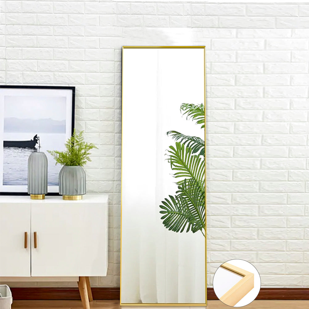 Tempered Mirror 59" X 16" Tall Full Length Mirror With Stand, Gold Wall Mounting Full Body Mirror, Metal Frame Full Length Mirror For Living Room, Bedroom Gold Glass