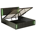 Full Size Upholstered Bed With Led Lights,Hydraulic Storage System And Usb Charging Station,Black Black Pu