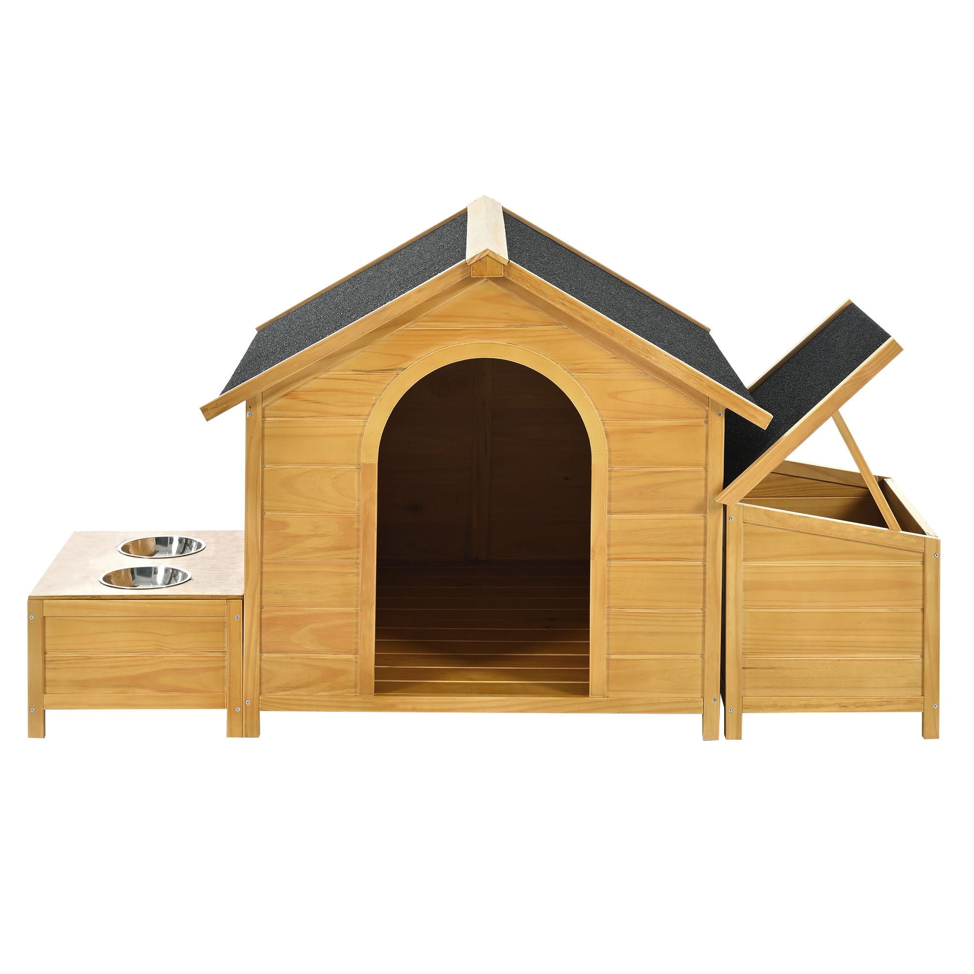 51.18" L X 43.7" W X 37" H Large Size Wooden Dog House, Dog Crate For Large Dog Breeds, Cabin Style Raised Dog Shelter With Asphalt Roof, Solid Wood, Weatherproof, Nature Natural Wood Outdoor Kennel Large 41 70 Lbs Pine