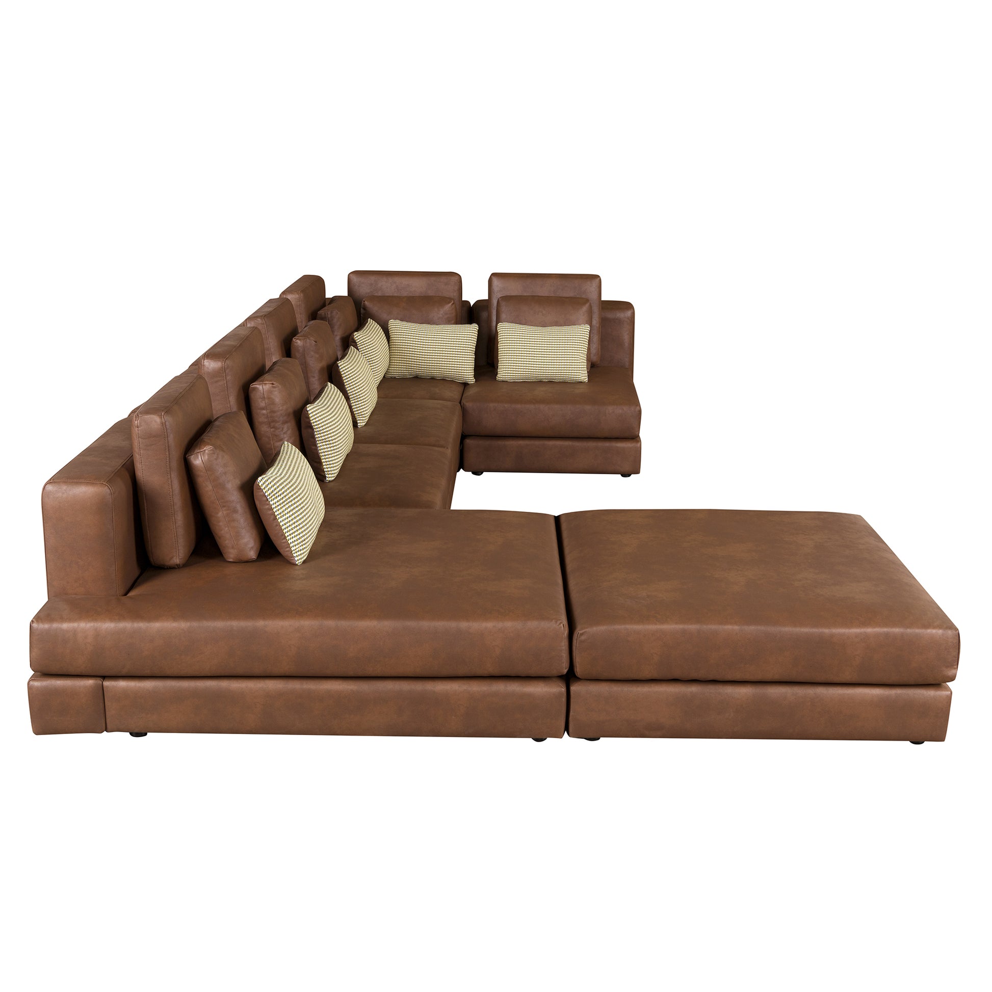 112.7" Modular Sectional Sofa Corner Sofa Chaise Lounge With Movable Ottoman For Living Room, Brown Brown Foam Palomino Fabric