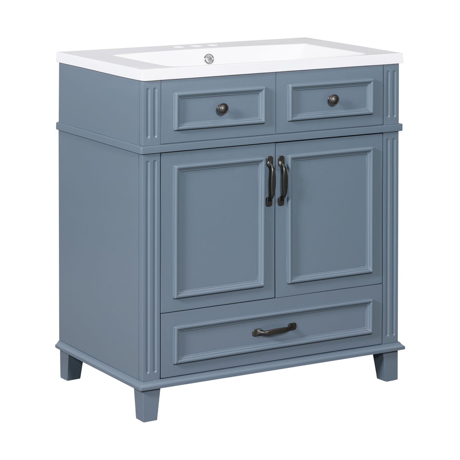 30'' Bathroom Vanity With Resin Sink,Solid Wood Frame Bathroom Storage Cabinet With Soft Closing Doors,Retro Style, Blue 1 Blue 2 Soft Close Doors Bathroom Freestanding Solid Wood Mdf Resin Painted