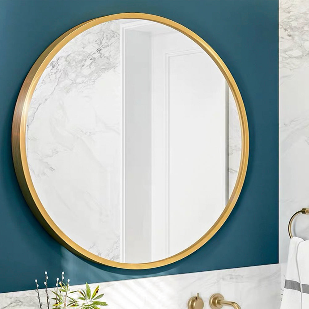 Tempered Mirror 32" Wall Circle Mirror For Bathroom, Gold Round Mirror For Wall, 20 Inch Hanging Round Mirror For Living Room, Vanity, Bedroom Gold Glass