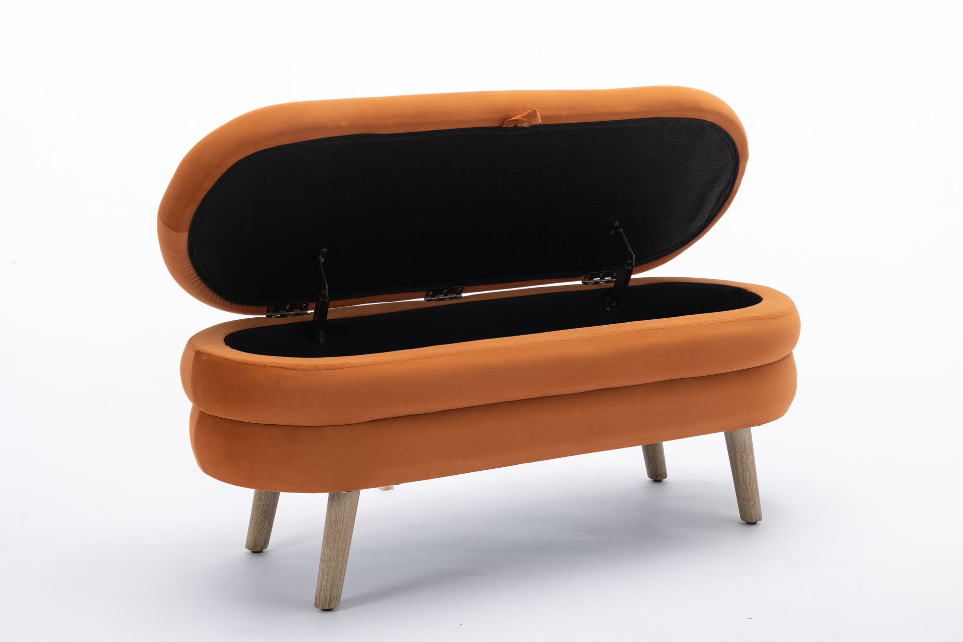 036 Velvet Fabric Storage Bench Bedroom Bench With Wood Legs For Living Room Bedroom Indoor,Orange Tufted Orange Velvet Bedroom Solid Orange Modern Eucalyptus Internal Storage Foam Velvet