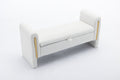 032 Teddy Fabric Storage Bench Bedroom Bench With Gold Metal Trim Strip For Living Room Bedroom Indoor,Ivory Armrest Ivory Polyester Bedroom Solid White Modern Eucalyptus Wood Internal Storage Foam Teddy