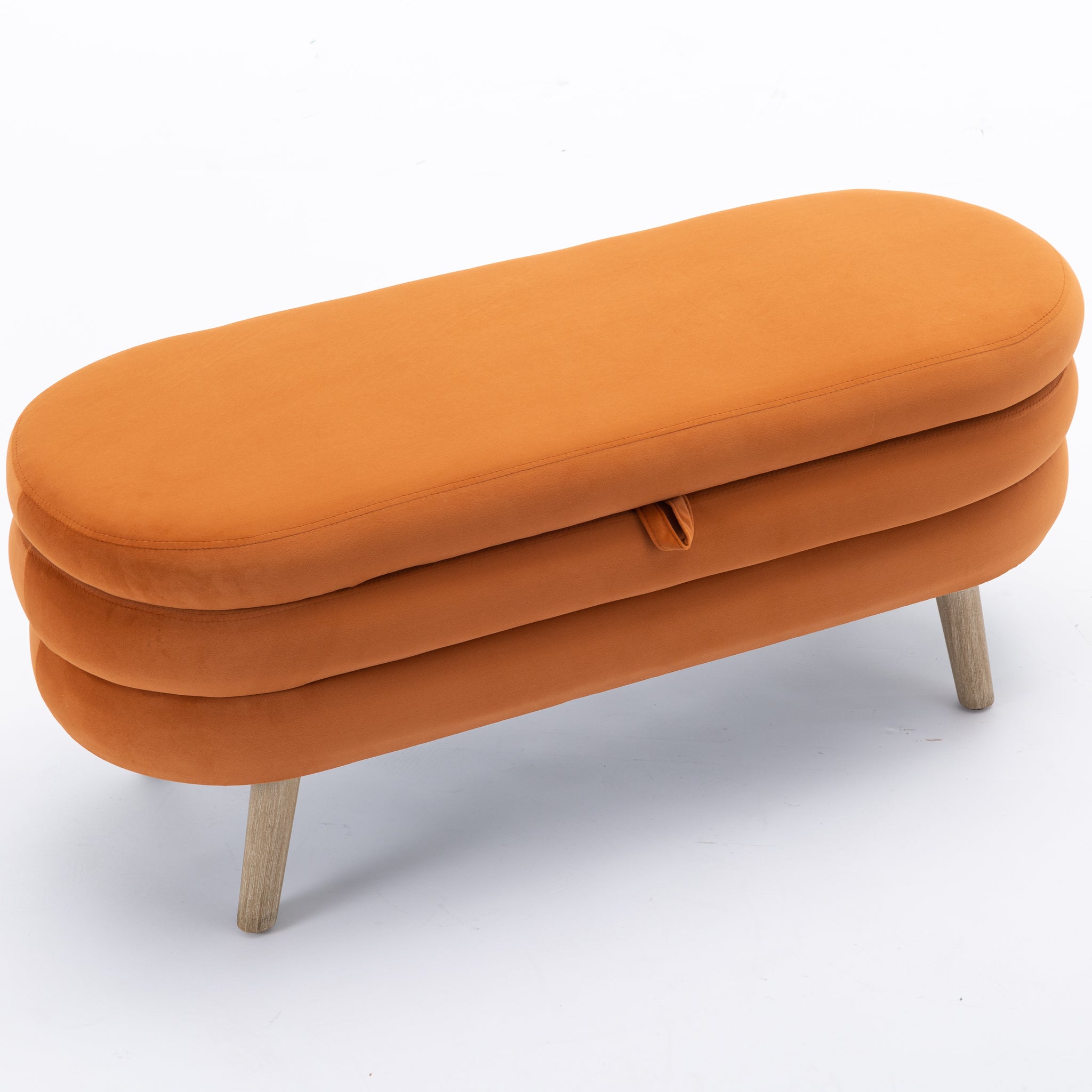 036 Velvet Fabric Storage Bench Bedroom Bench With Wood Legs For Living Room Bedroom Indoor,Orange Tufted Orange Velvet Bedroom Solid Orange Modern Eucalyptus Internal Storage Foam Velvet