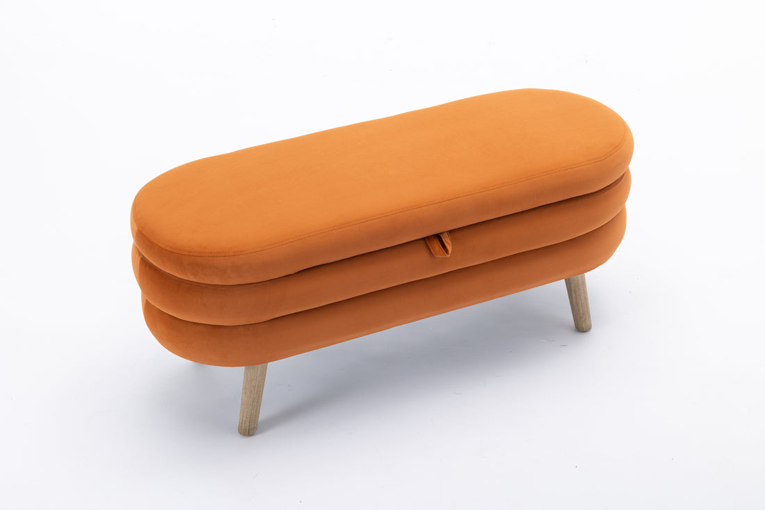 036 Velvet Fabric Storage Bench Bedroom Bench With Wood Legs For Living Room Bedroom Indoor,Orange Tufted Orange Velvet Bedroom Solid Orange Modern Eucalyptus Internal Storage Foam Velvet