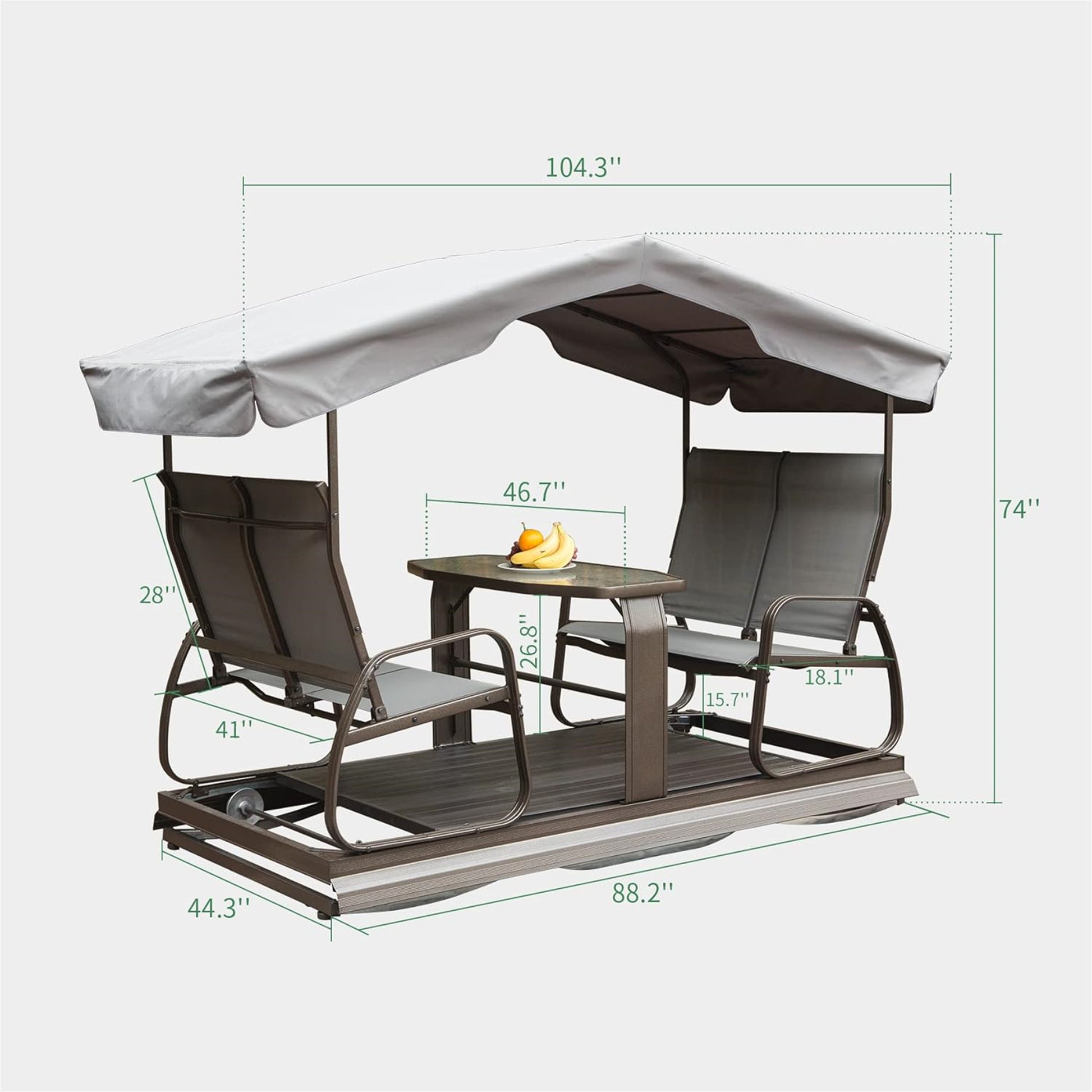 4 Seat Outdoor Glider Benches With Canopy, Retro Metal Glider Chair With Aluminum Frame, Patio Swing Chair For Outside,Garden,Lawn Grey Brown Aluminum