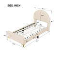 Twin Size Upholstered Platform Bed With Classic Semi Circle Shaped Headboard And Mental Legs, Velvet, Beige Beige Velvet