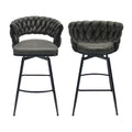 Technical Leather Woven Bar Stool Set Of 2,Black Legs Barstools No Adjustable Kitchen Island Chairs,360 Swivel Bar Stools Upholstered Counter Stool Arm Chairs With Back Footrest, Tan Metal Black Brown Kitchen Dining Chairs Foam Technical Leather