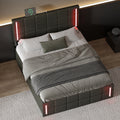 Full Size Upholstered Bed With Led Lights,Hydraulic Storage System And Usb Charging Station,Black Black Pu