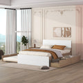 Modern Full Bed Frame With Twin Size Trundle And 2 Drawers For White High Gloss With Light Oak Color White Oak Solid Wood Mdf