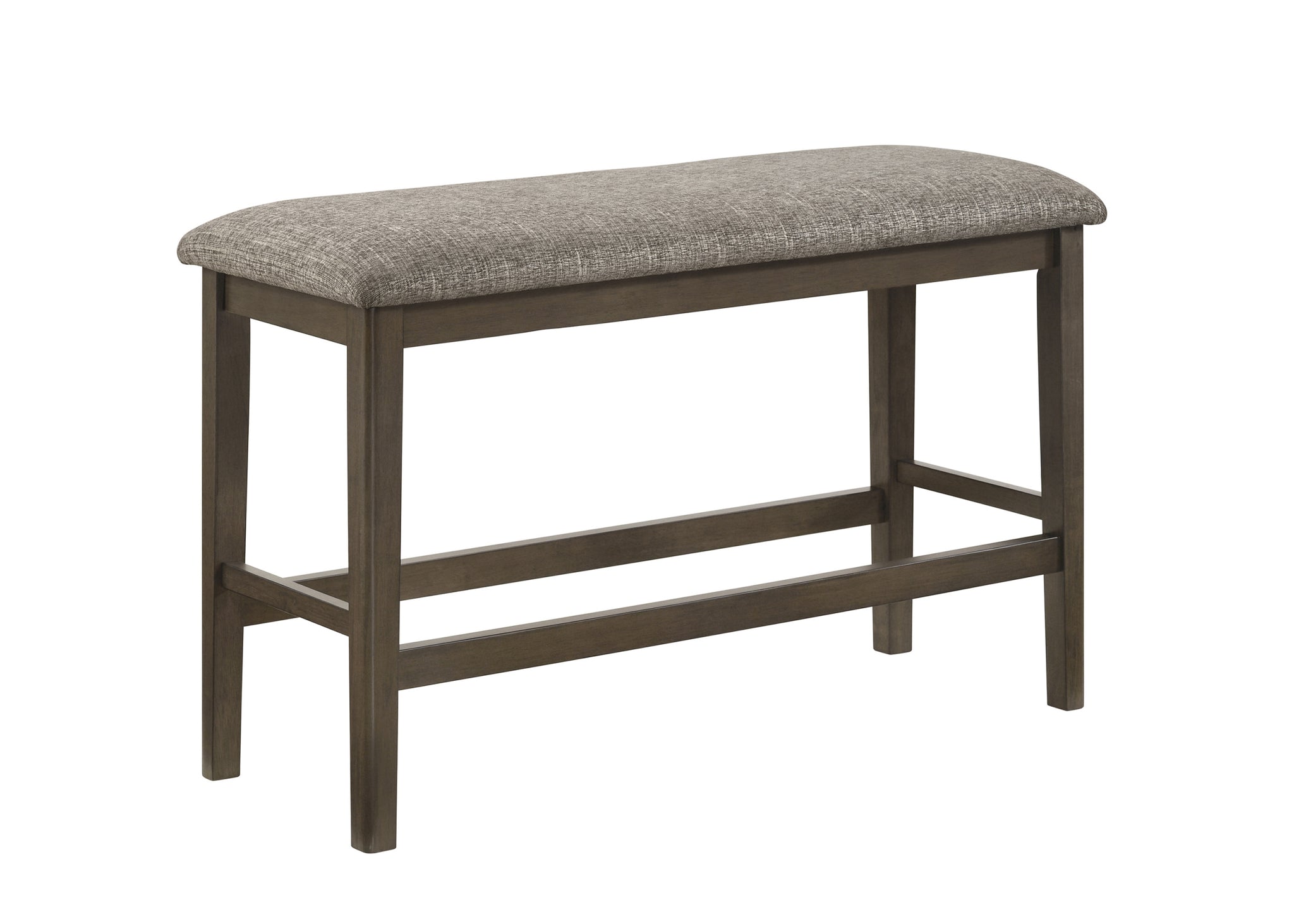 1Pc Dark Brown Transitional Counter Height Bench Upholstered Seat Gray Linen Finish Wooden Furniture Brown Solid Wood