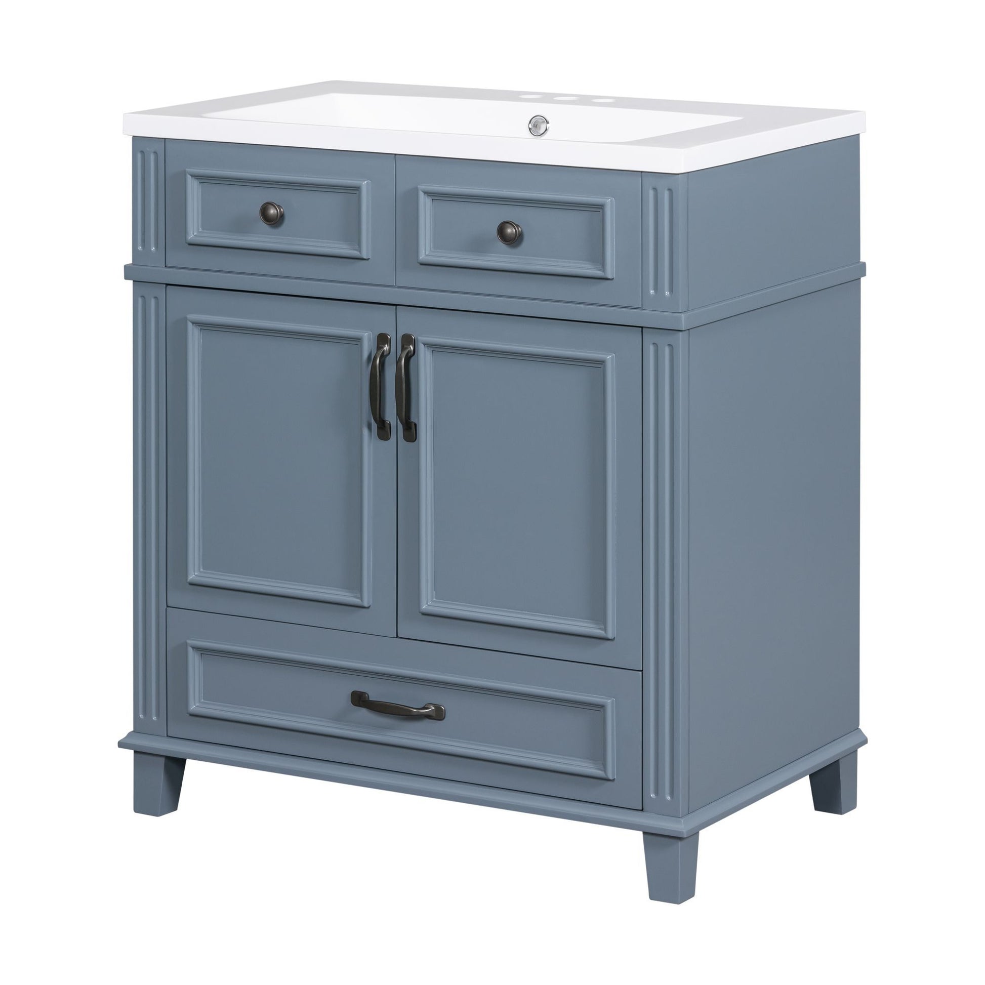 30'' Bathroom Vanity With Resin Sink,Solid Wood Frame Bathroom Storage Cabinet With Soft Closing Doors,Retro Style, Blue 1 Blue 2 Soft Close Doors Bathroom Freestanding Solid Wood Mdf Resin Painted