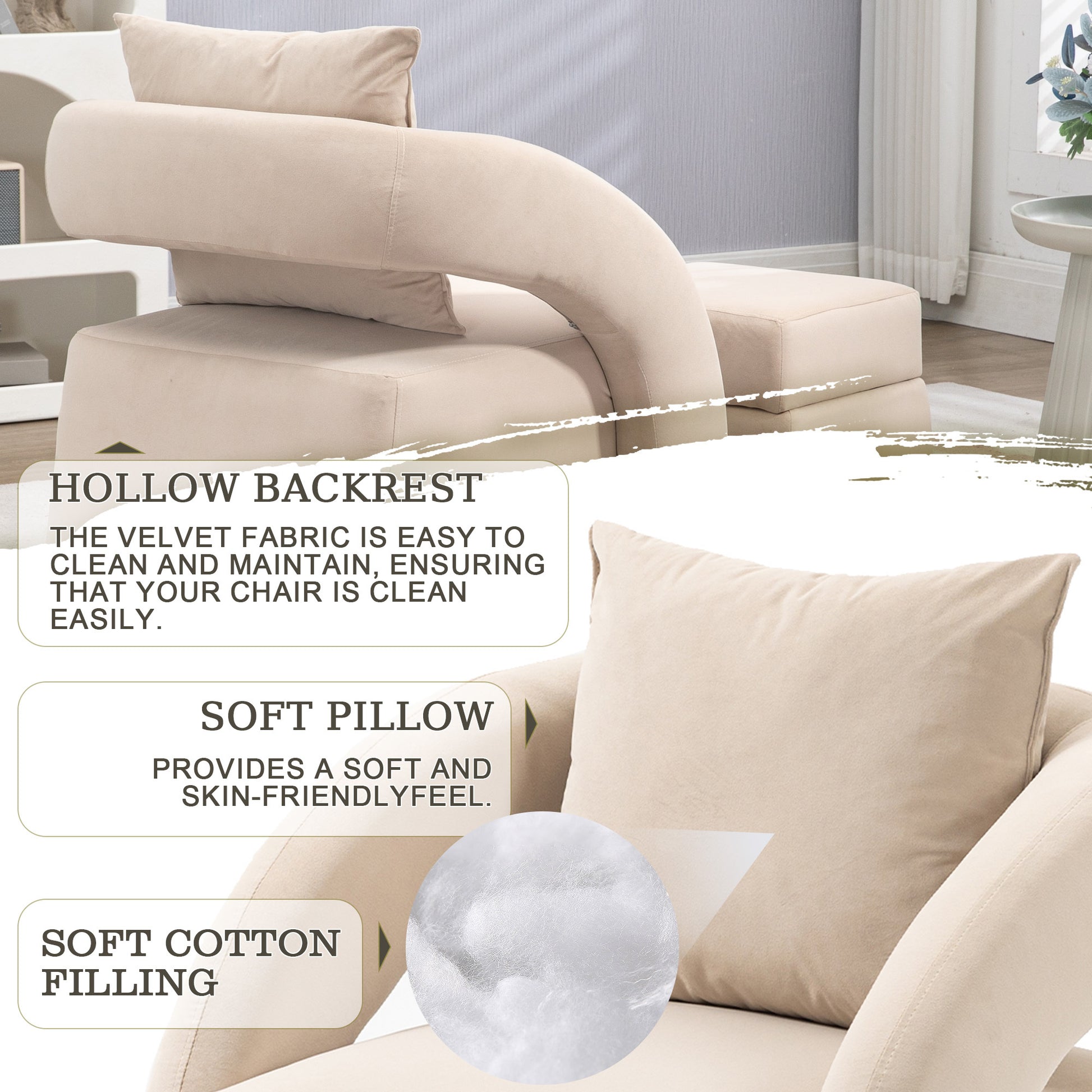 House Hold Accent Chair With Ottoman, Mid Century Modern Barrel Chair Upholstered Club Tub Round Arms Chair For Living Room Beige Velvet