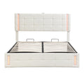 Queen Size Upholstered Bed With Led Lights,Hydraulic Storage System And Usb Charging Station,White White Pu