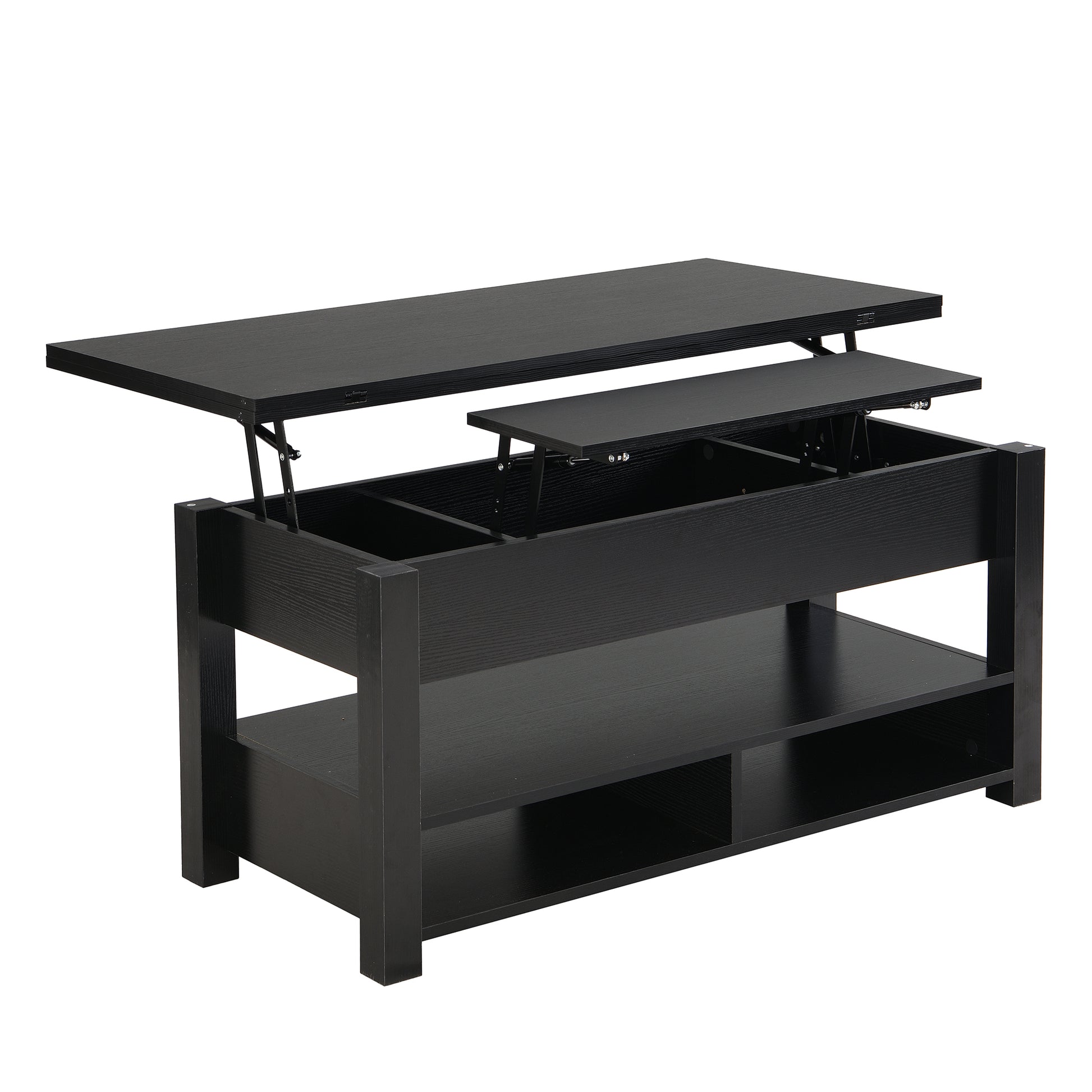 Lift Top Coffee Table, Multi Functional Coffee Table With Open Shelves, Modern Lift Tabletop Dining Table For Living Room, Home Office, Black Black Primary Living Space Particle Board