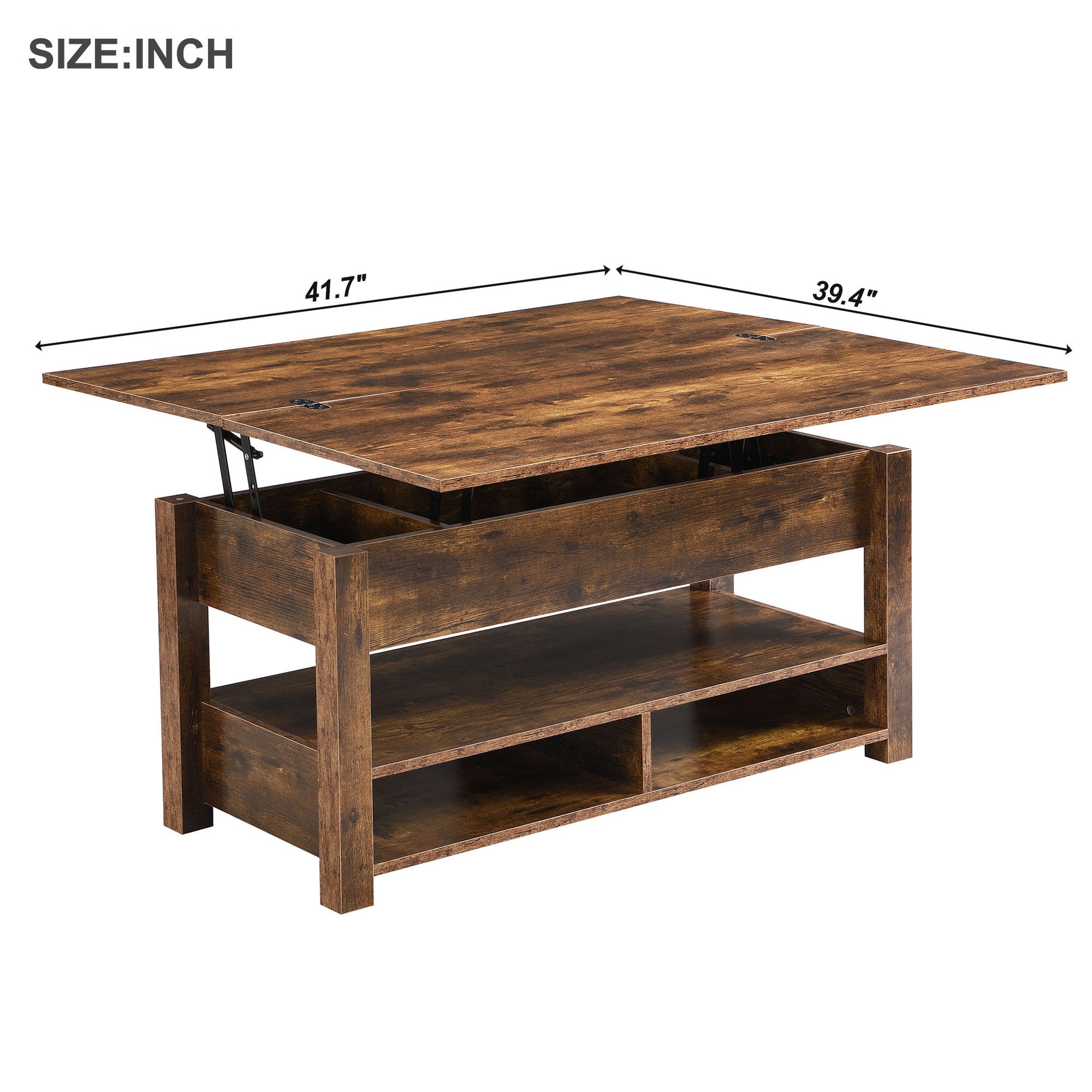 Lift Top Coffee Table, Multi Functional Coffee Table With Open Shelves, Modern Lift Tabletop Dining Table For Living Room, Home Office, Rustic Brown Rustic Brown Primary Living Space Particle Board