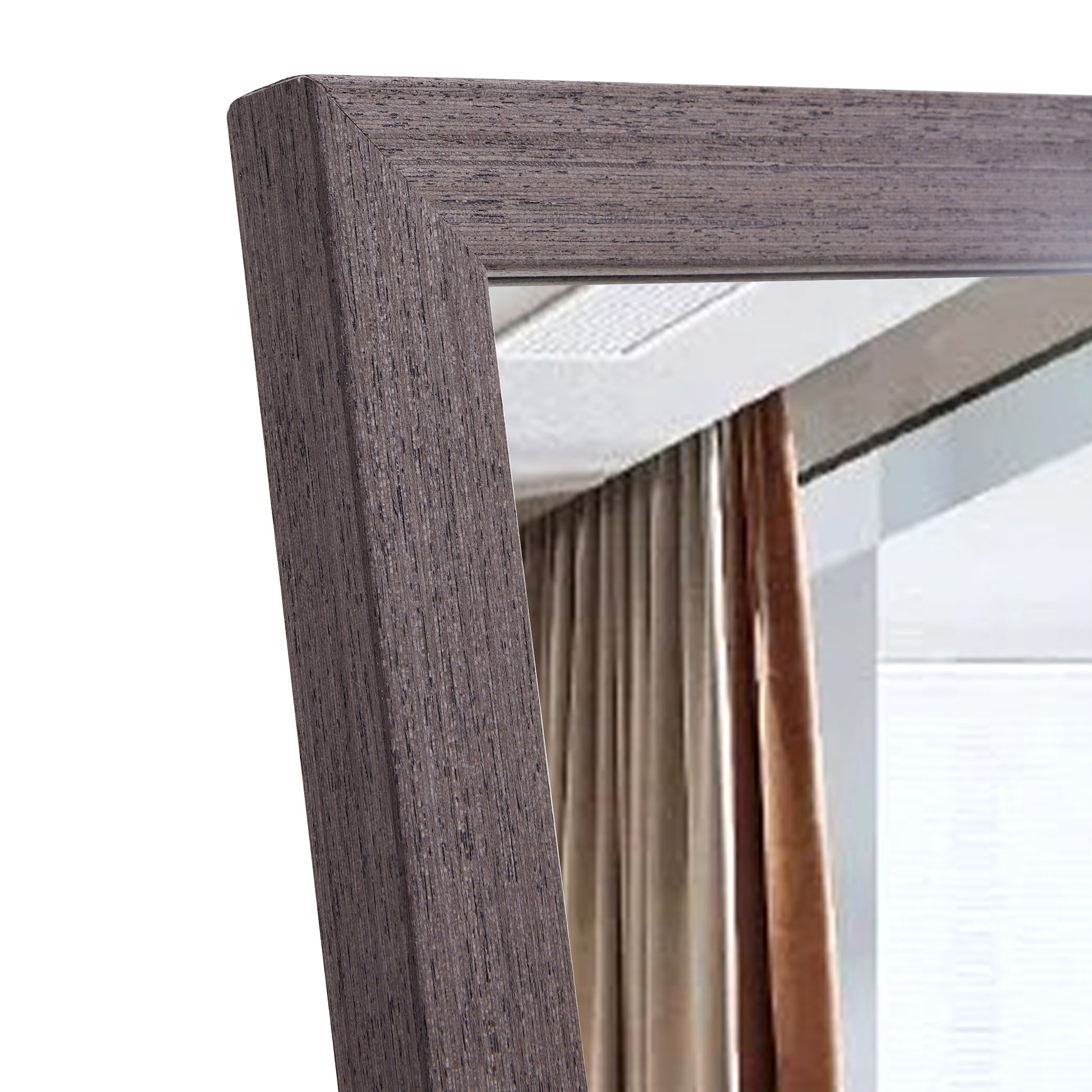 Third Generation Packaging Upgrade, Thickened Frame, Gray Wood Grain Solid Wood Frame Full Length Mirror, Dressing Mirror, Bedroom Entrance, Decorative Mirror, Floor Standing Mirror. 65"*22.8" Gray Solid Wood