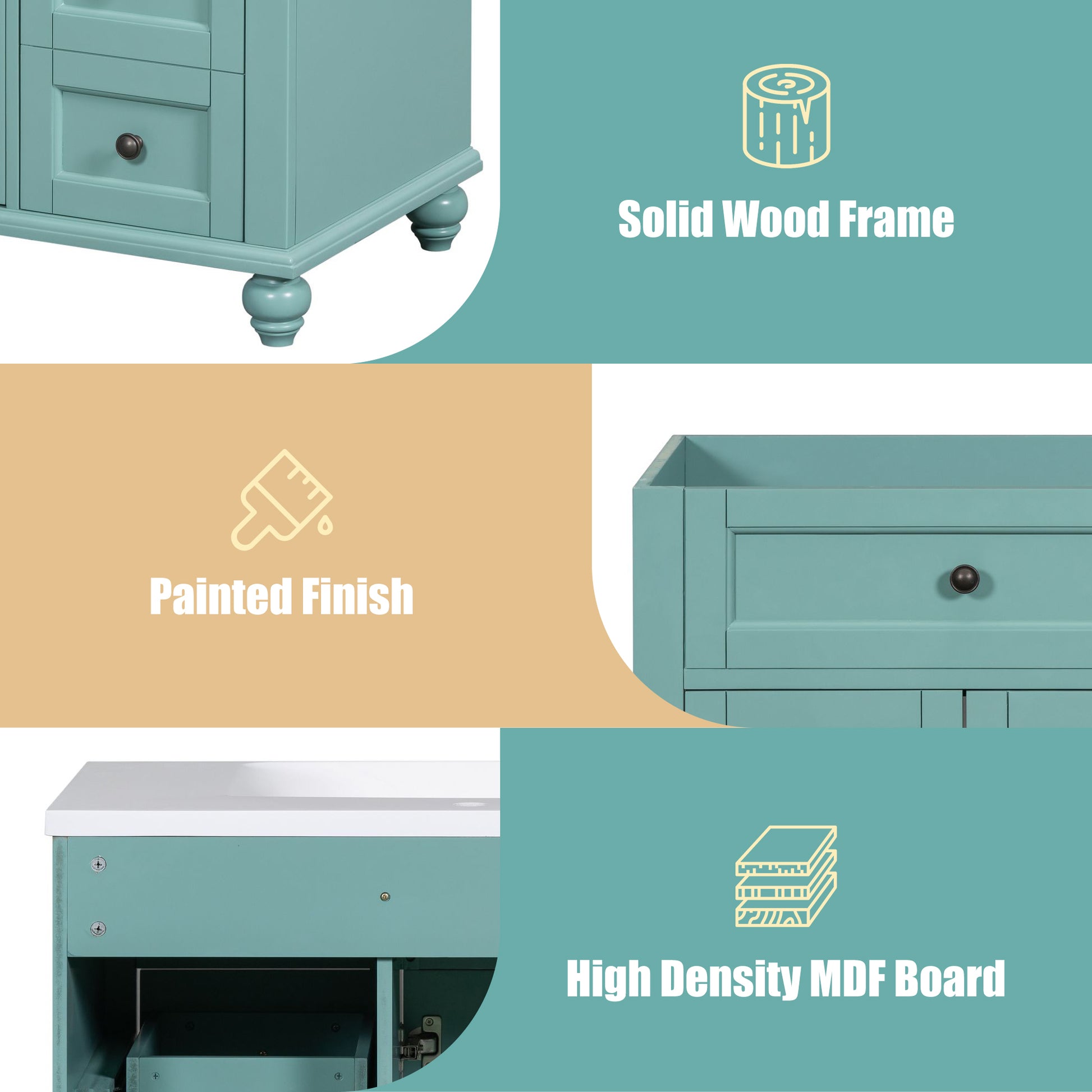 36'' Bathroom Vanity With Undermount Sink,Free Standing Vanity Set With 2 Drawers& Soft Closing Doors,Solid Wood Frame Bathroom Storage Cabinet Same As Sw000117Aaf Blue Green Bathroom Modern Solid