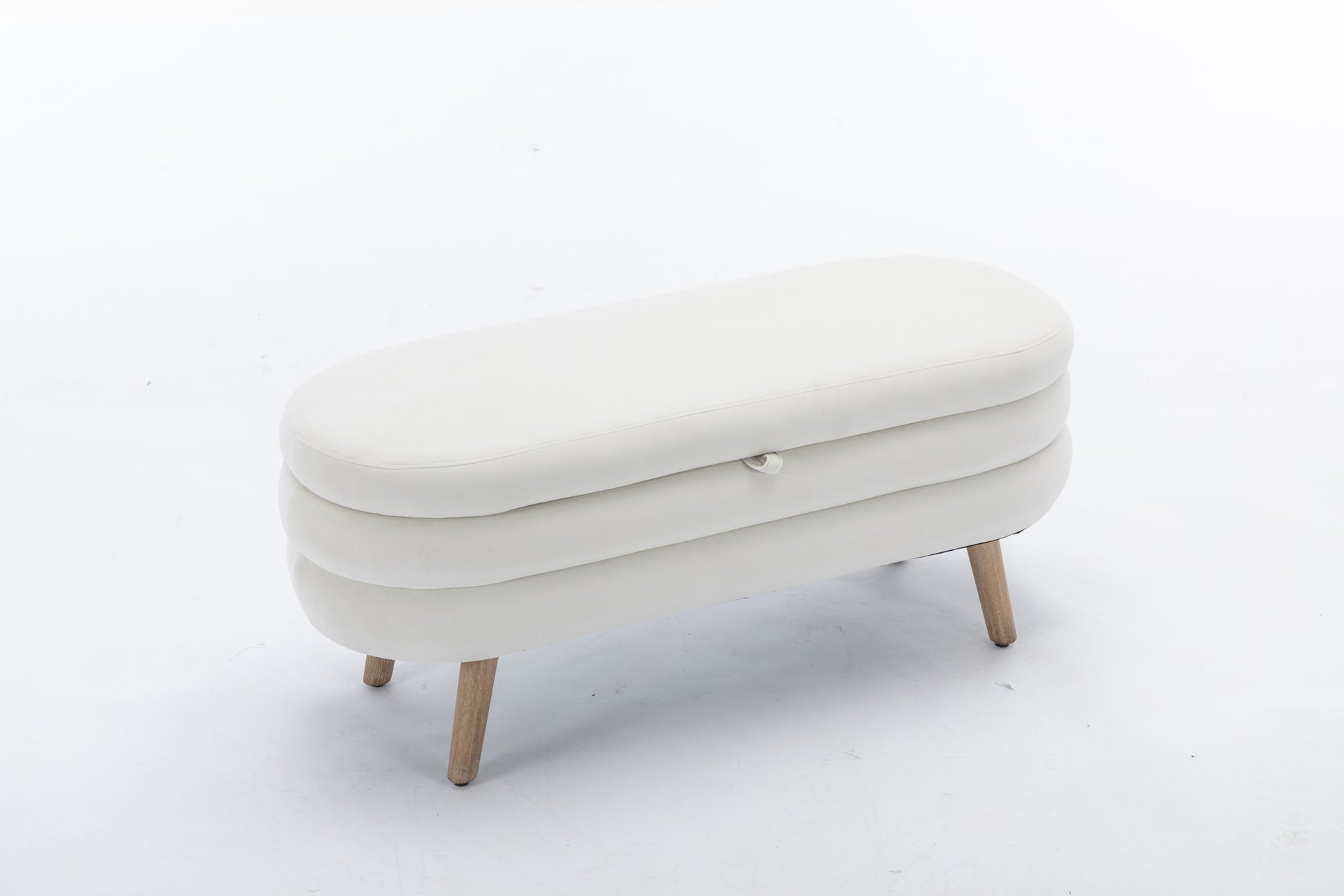 036 Velvet Fabric Storage Bench Bedroom Bench With Wood Legs For Living Room Bedroom Indoor,Ivory Tufted Ivory Velvet Bedroom Solid Modern Eucalyptus Internal Storage Foam Velvet