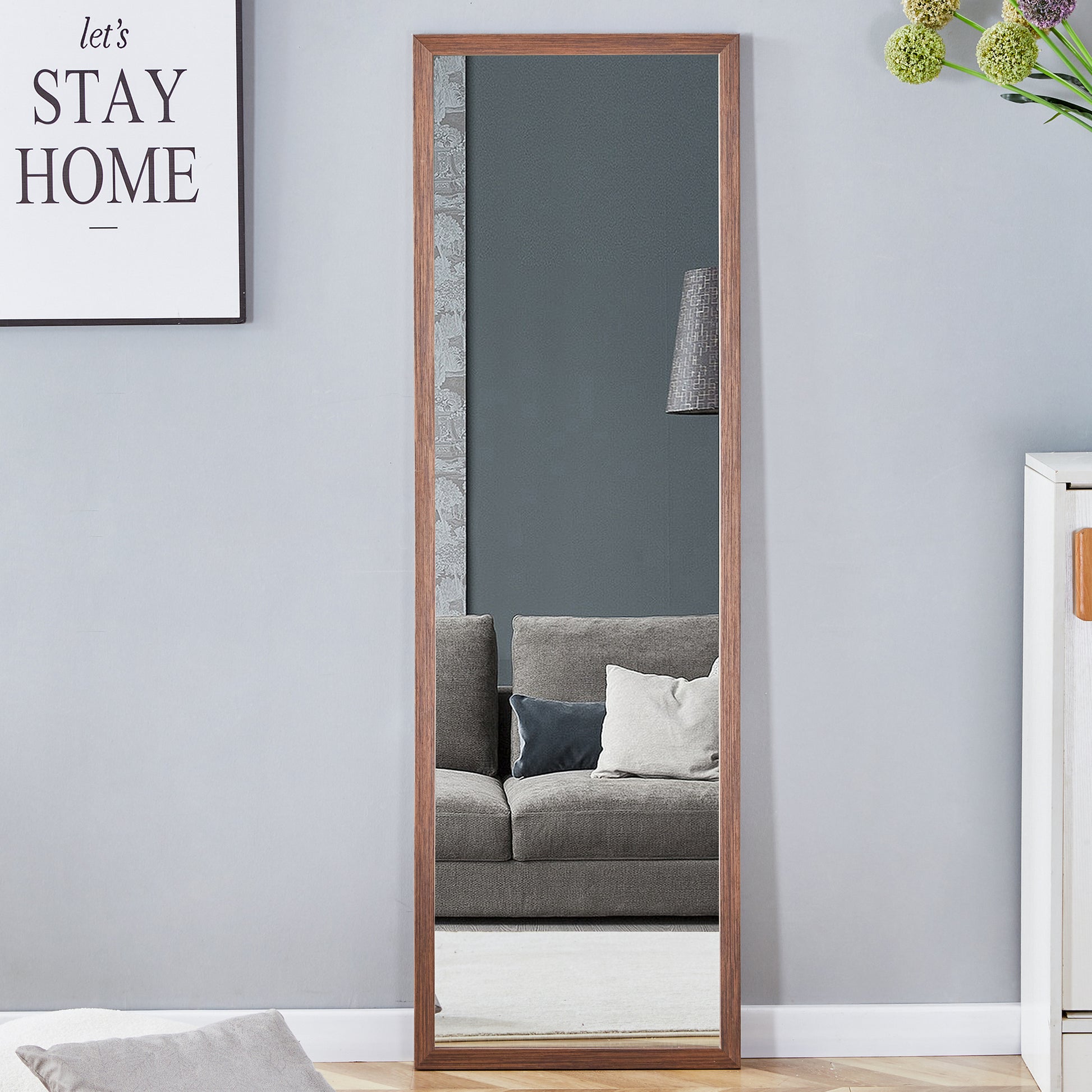 Third Generation Packaging Upgrade, Thickened Border, Brown Wood Grain Solid Wood Frame Full Length Mirror, Dressing Mirror, Bedroom Entrance, Decorative Mirror, And Floor Standing Mirror. 57.9"*18.1" Brown Solid Wood