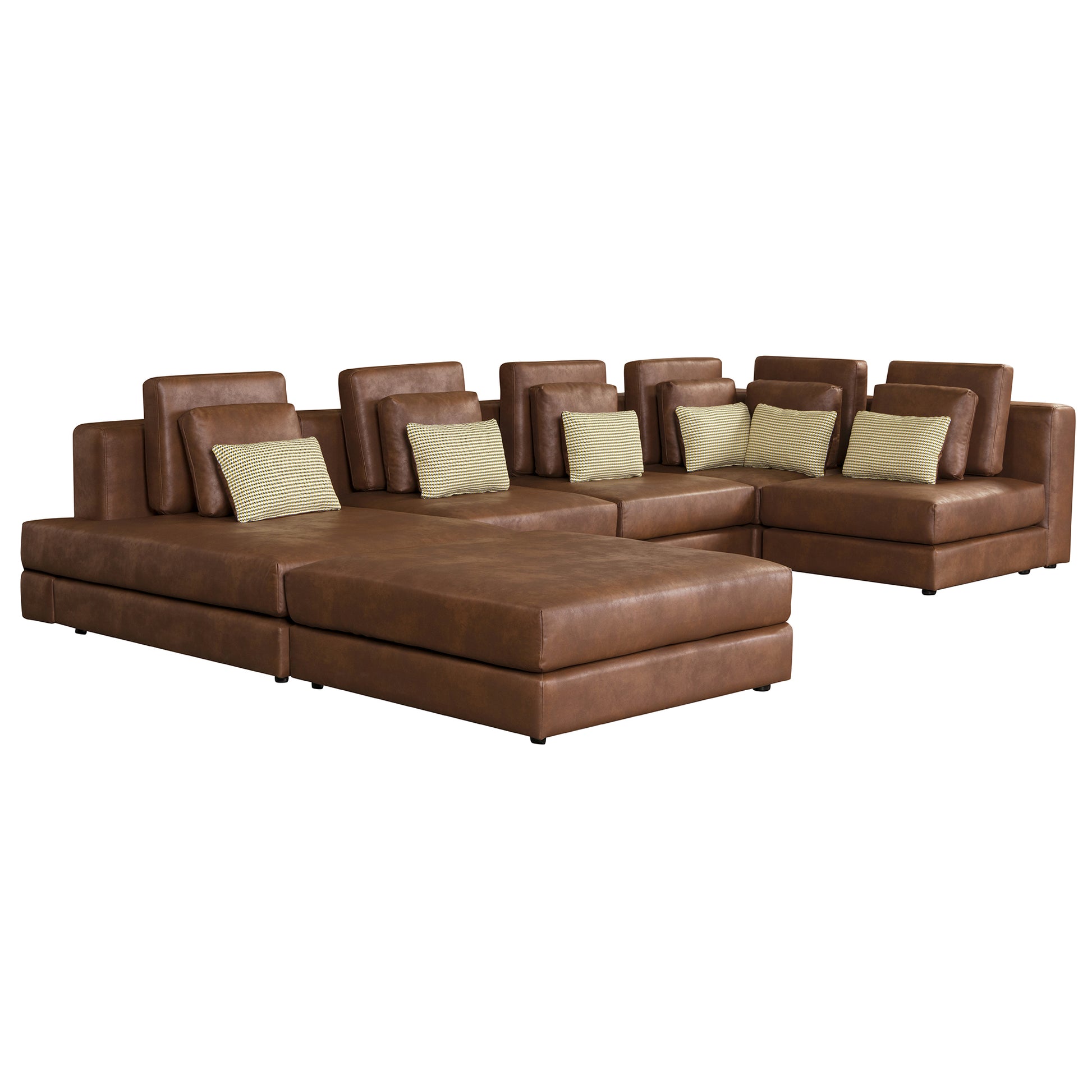 112.7" Modular Sectional Sofa Corner Sofa Chaise Lounge With Movable Ottoman For Living Room, Brown Brown Foam Palomino Fabric